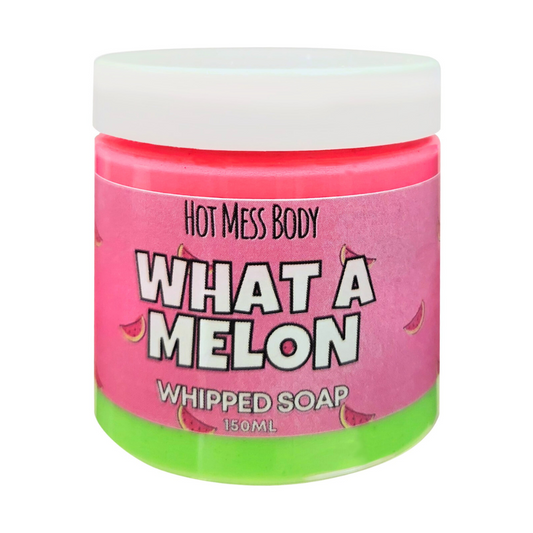 What a melon Juicy Watermelon Whipped Soap Hot Mess Body Bath Shower Skin Hair Products Skincare Vegan Cruelty Free Handmade Australia Shellharbour Wollongong Sydney Kiama Gerringong Milton NSW South Coast Afterpay Sensitive Skin Friendly Mousse Textured Hydrtraing and moisturising mothers day gifts fast delivery 