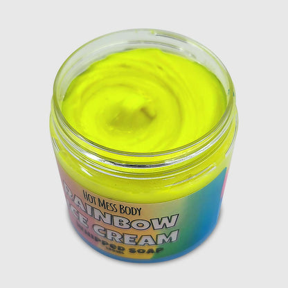 Rainbow Ice Cream Whipped Soap Pink Yellow Blue Vanilla Caramel Hot Mess Body Bath Shower Skin Hair Products Skincare Vegan Cruelty Free Handmade Australia Shellharbour Wollongong Sydney Kiama Gerringong Milton NSW South Coast Afterpay Sensitive Skin Friendly