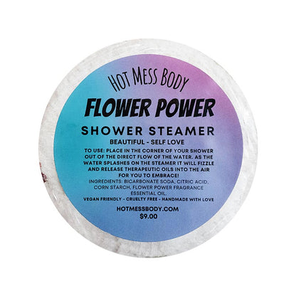 Shower Steamers Fizzers Aromatherapy Relaxing Energizing Refreshing Sinus Relief Stress Less Floral Citrus Orange Essential Oils Botanical Fresh Hot Mess Body Bath Shower Skin Hair Products Skincare Vegan Cruelty Free Handmade Australia Shellharbour Wollongong Sydney Kiama Gerringong Milton NSW South Coast Afterpay Sensitive Skin Friendly Flower power floral pretty